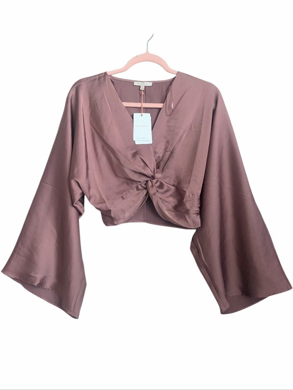 Skies Are Blue Bell Flare Sleeves Satin Blouse in Mauve Size Small